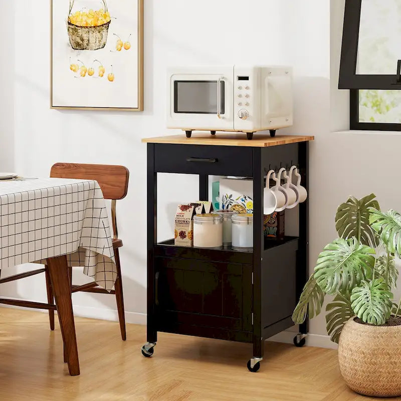 Îlot de cuisine mobile Gymax Small Kitchen Island sur roulettes, porte de grange