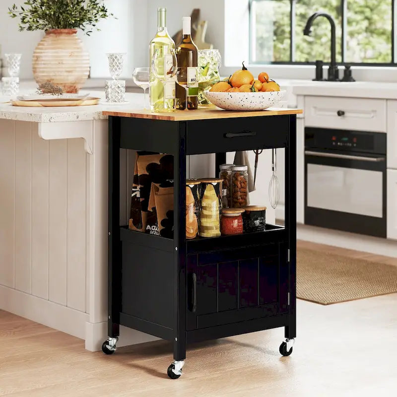 Îlot de cuisine mobile Gymax Small Kitchen Island sur roulettes, porte de grange