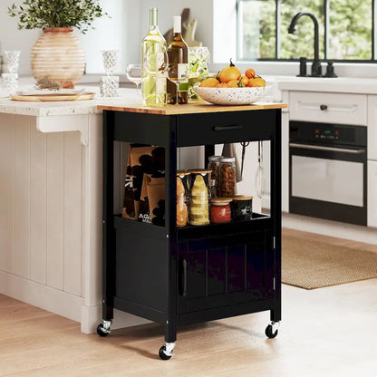 Îlot de cuisine mobile Gymax Small Kitchen Island sur roulettes, porte de grange
