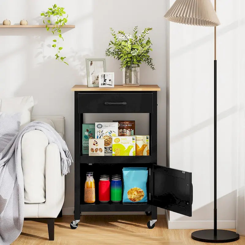 Îlot de cuisine mobile Gymax Small Kitchen Island sur roulettes, porte de grange