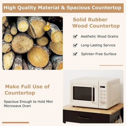 Îlot de cuisine mobile Gymax Small Kitchen Island sur roulettes, porte de grange