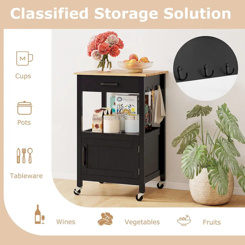 Îlot de cuisine mobile Gymax Small Kitchen Island sur roulettes, porte de grange