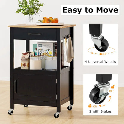 Îlot de cuisine mobile Gymax Small Kitchen Island sur roulettes, porte de grange