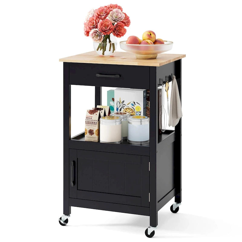 Îlot de cuisine mobile Gymax Small Kitchen Island sur roulettes, porte de grange