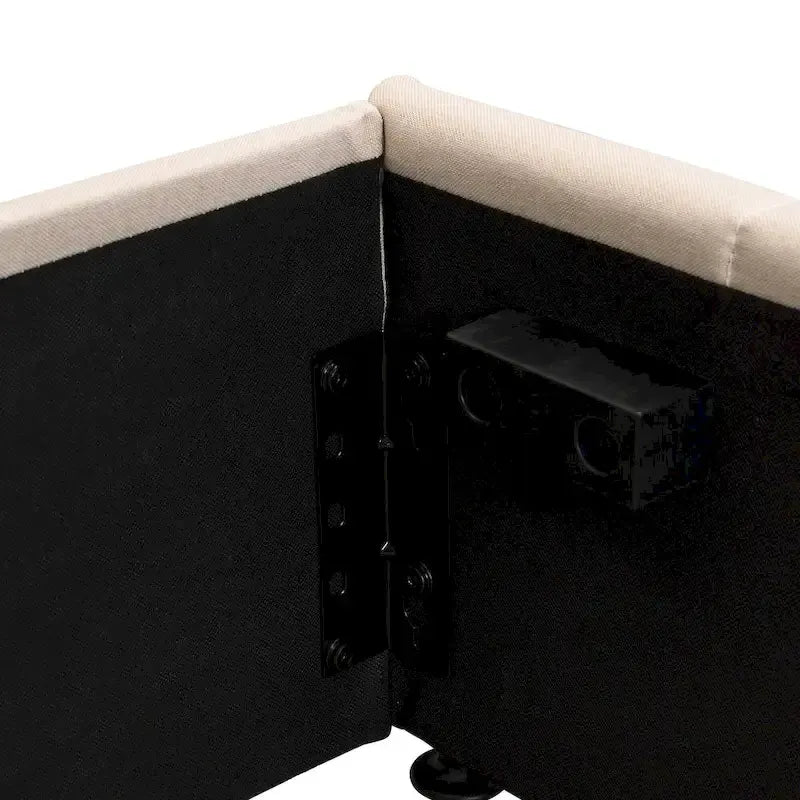 Lit plateforme en lin Queen Size - Plateforme relevable hydraulique avec compartiment caché, cadre en pin massif