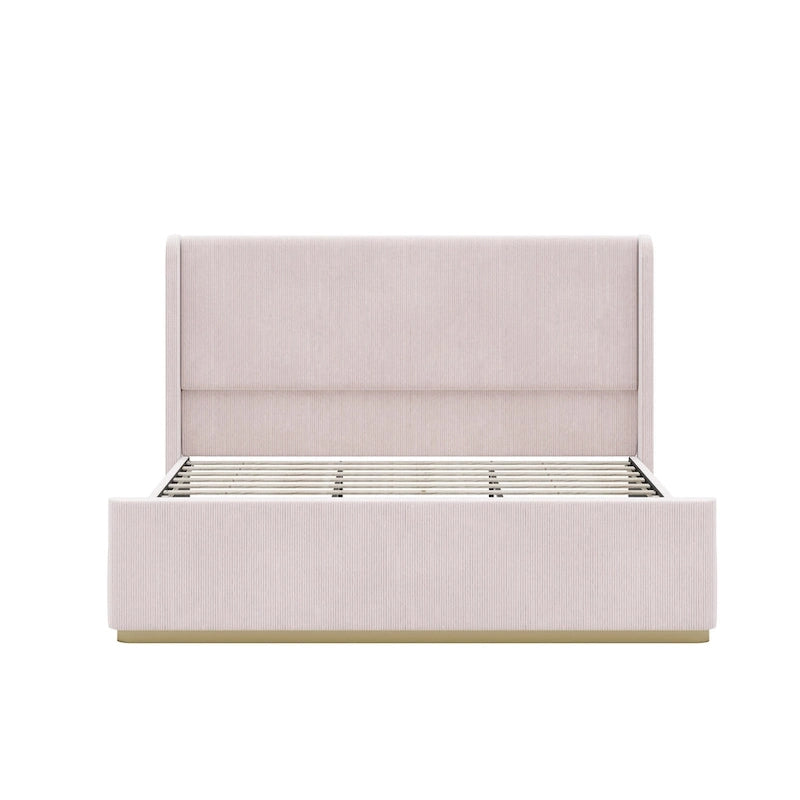 Lit King Size en velours côtelé avec tête de lit à oreilles de 47 pouces et cadre en métal/bois (sommier non nécessaire)