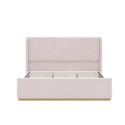 Lit King Size en velours côtelé avec tête de lit à oreilles de 47 pouces et cadre en métal/bois (sommier non nécessaire)