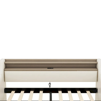 Lit de jour rembourré deux places avec rangement et éclairage LED