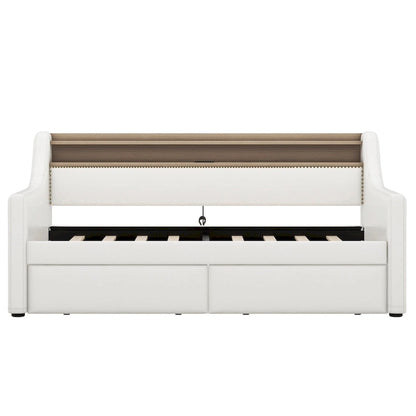 Lit de jour rembourré deux places avec rangement et éclairage LED