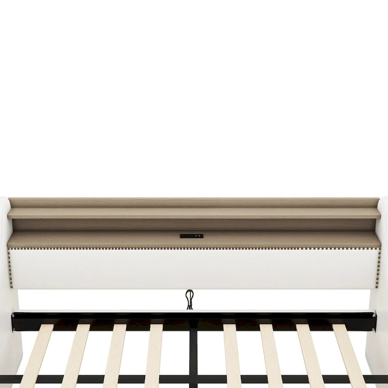 Lit de jour rembourré deux places avec rangement et éclairage LED