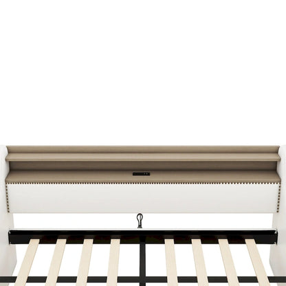 Lit de jour rembourré deux places avec rangement et éclairage LED