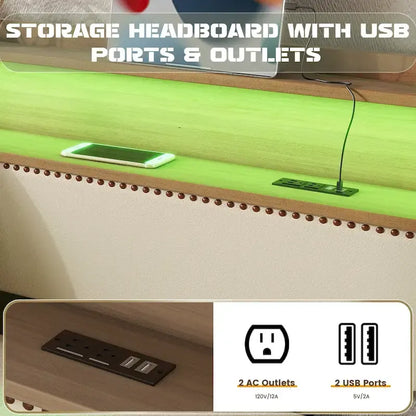 Lit de jour rembourré deux places avec lit gigogne et éclairage LED