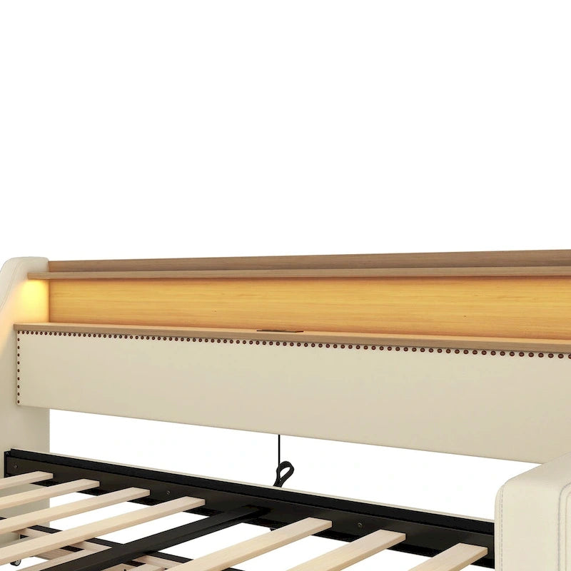 Lit de jour rembourré deux places avec lit gigogne et éclairage LED