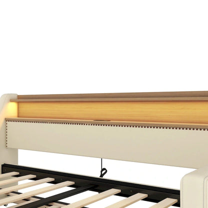 Lit de jour rembourré deux places avec lit gigogne et éclairage LED