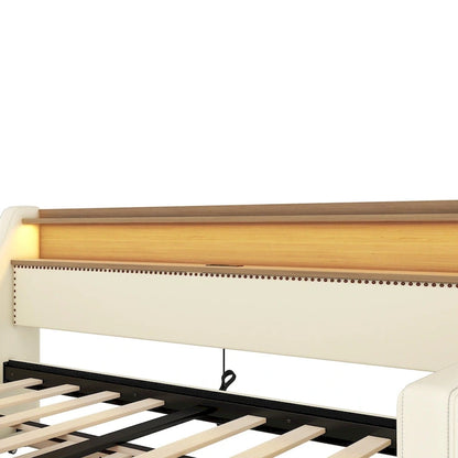 Lit de jour rembourré deux places avec lit gigogne et éclairage LED