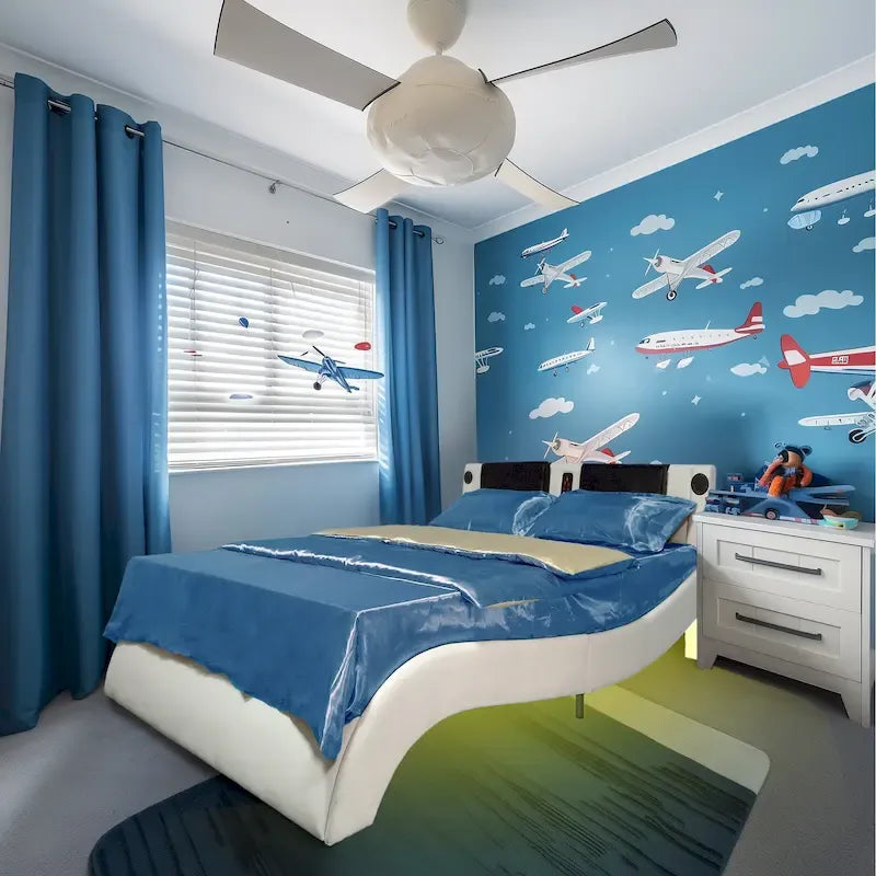 Lit plateforme rembourré en similicuir avec éclairage LED et sommier à lattes en bois