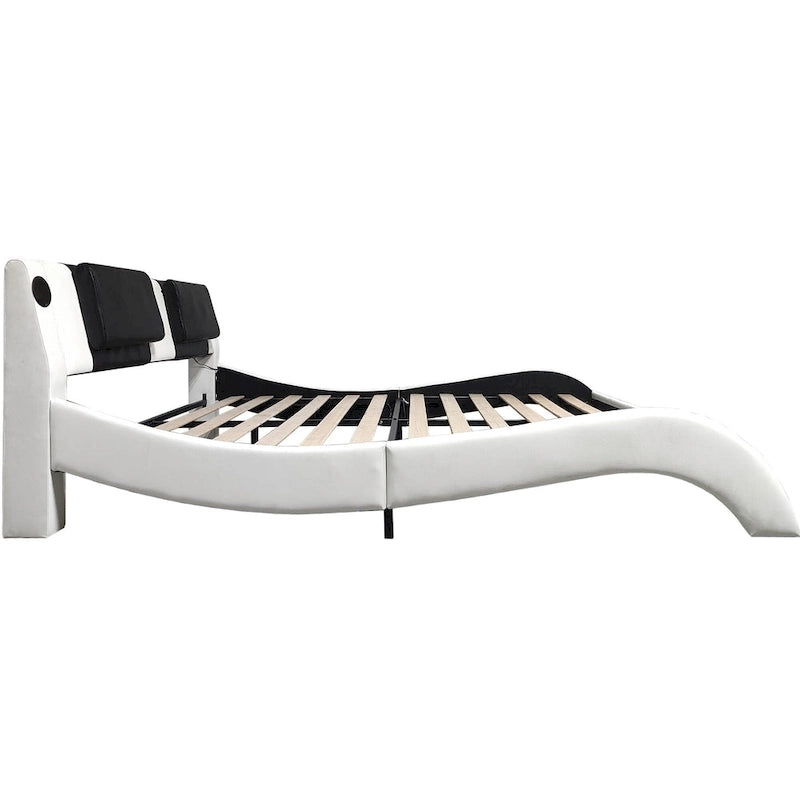 Lit plateforme rembourré en similicuir avec éclairage LED et sommier à lattes en bois