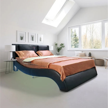 Lit plateforme rembourré en similicuir avec éclairage LED et sommier à lattes en bois