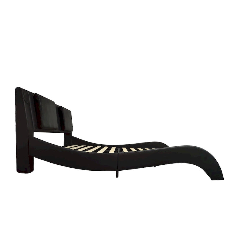 Lit plateforme rembourré en similicuir avec éclairage LED et sommier à lattes en bois