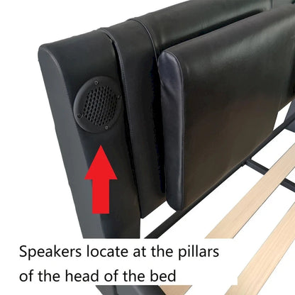 Lit plateforme rembourré en similicuir avec éclairage LED et sommier à lattes en bois