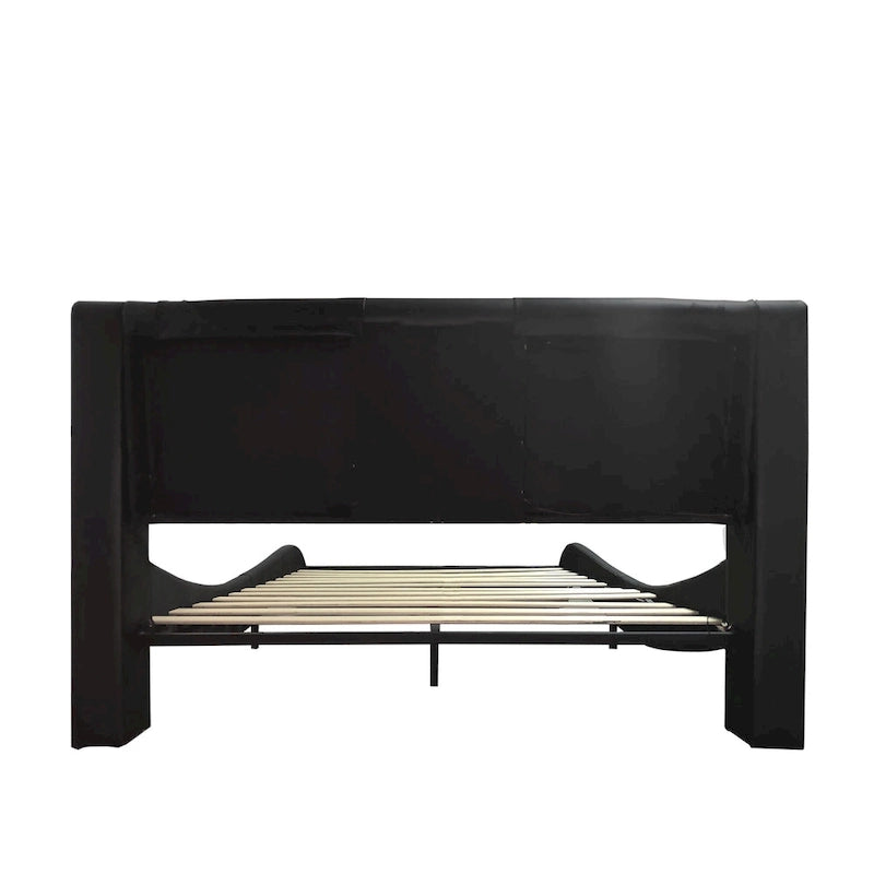 Lit plateforme rembourré en similicuir avec éclairage LED et sommier à lattes en bois