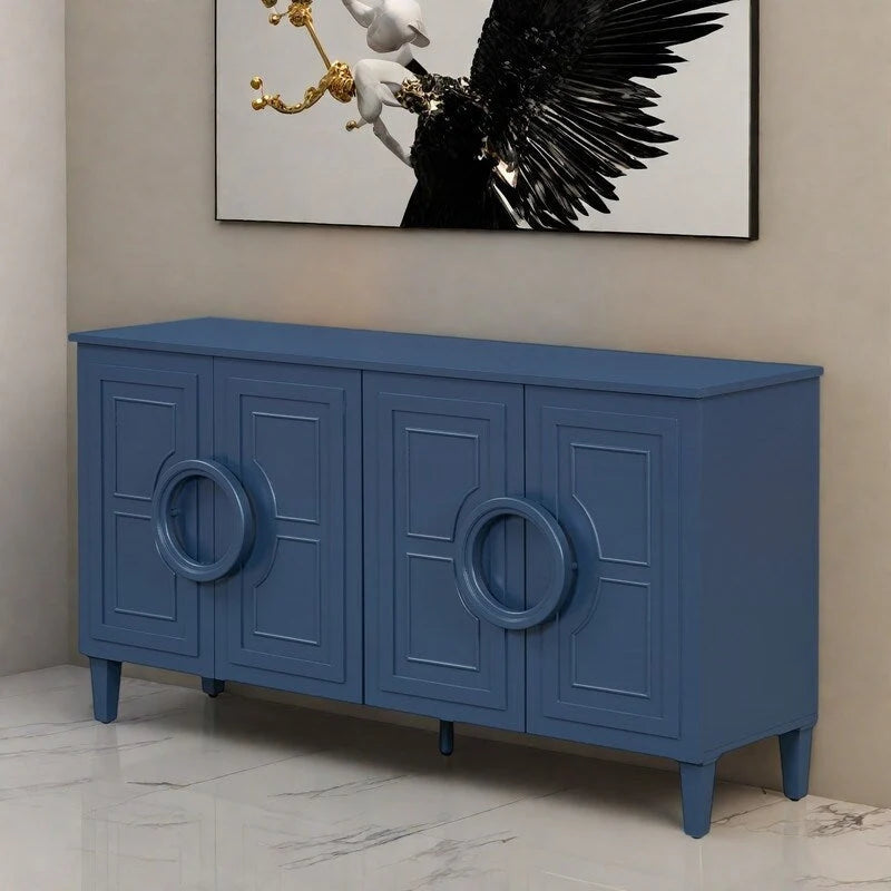 Console en MDF de 58,9 cm avec 4 portes, poignées rondes et piètement à 5 pieds