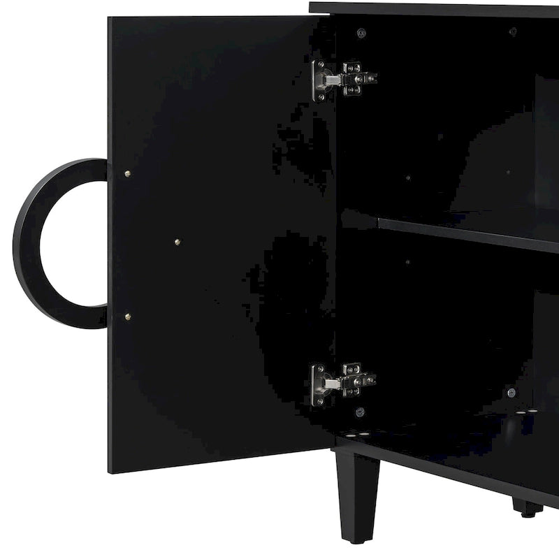 Console en MDF de 58,9 cm avec 4 portes, poignées rondes et piètement à 5 pieds