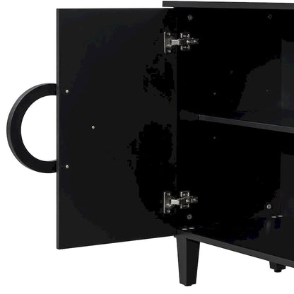 Console en MDF de 58,9 cm avec 4 portes, poignées rondes et piètement à 5 pieds