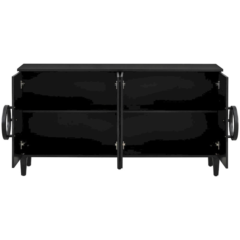 Console en MDF de 58,9 cm avec 4 portes, poignées rondes et piètement à 5 pieds