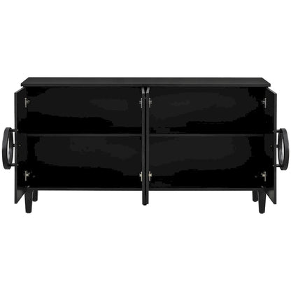 Console en MDF de 58,9 cm avec 4 portes, poignées rondes et piètement à 5 pieds