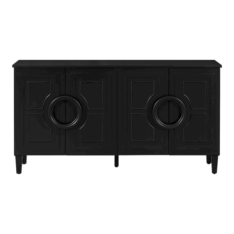 Console en MDF de 58,9 cm avec 4 portes, poignées rondes et piètement à 5 pieds