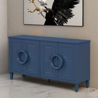 Console en MDF de 58,9 cm avec 4 portes, poignées rondes et piètement à 5 pieds