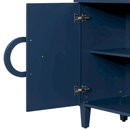 Console en MDF de 58,9 cm avec 4 portes, poignées rondes et piètement à 5 pieds