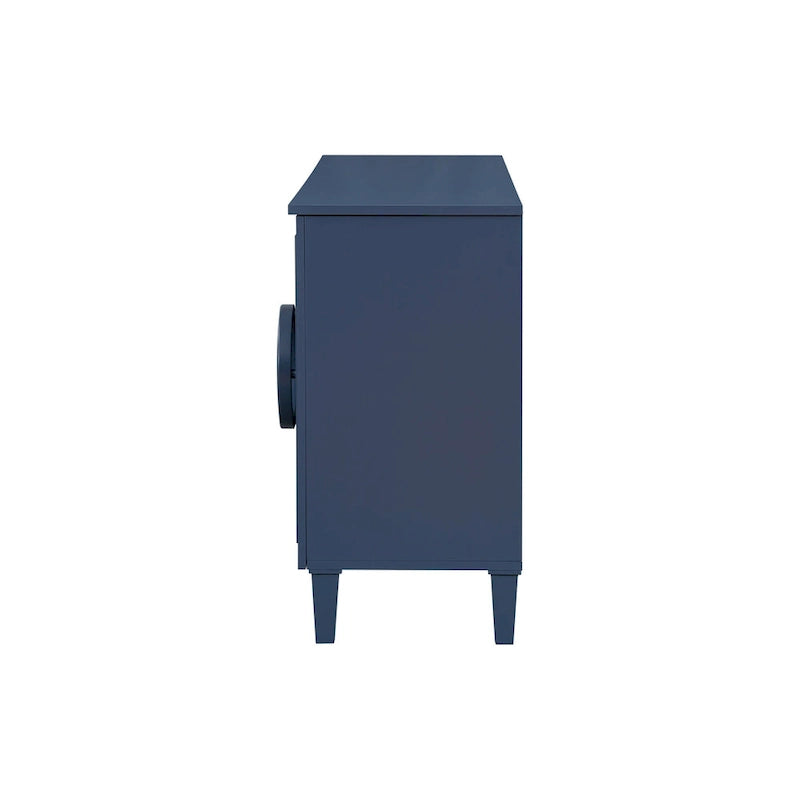 Console en MDF de 58,9 cm avec 4 portes, poignées rondes et piètement à 5 pieds