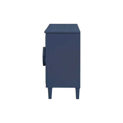 Console en MDF de 58,9 cm avec 4 portes, poignées rondes et piètement à 5 pieds