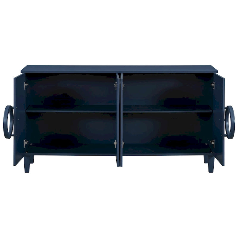 Console en MDF de 58,9 cm avec 4 portes, poignées rondes et piètement à 5 pieds