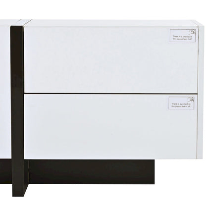 Meuble TV blanc 74 pouces avec finition laquée brillante et rangement pour téléviseurs jusqu'à 80 pouces