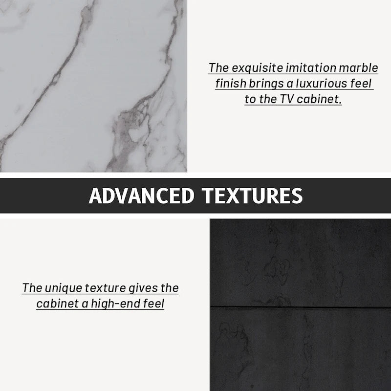 Meuble TV 62,9 pouces avec 4 tiroirs et grand placard de rangement pour téléviseurs jusqu'à 70 pouces.