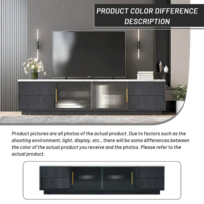 Meuble TV 62,9 pouces avec 4 tiroirs et grand placard de rangement pour téléviseurs jusqu'à 70 pouces.