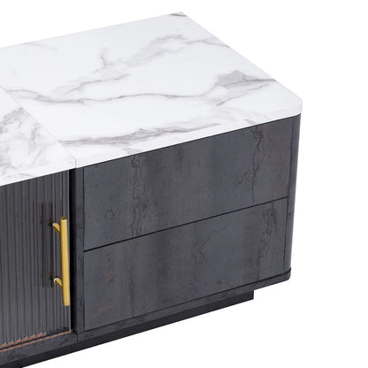 Meuble TV 62,9 pouces avec 4 tiroirs et grand placard de rangement pour téléviseurs jusqu'à 70 pouces.