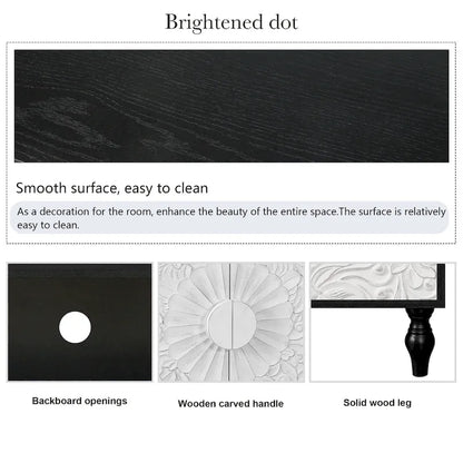 Meuble TV d'appoint 62,99 € avec porte à motifs sculptés, étagère de rangement et pieds en bois massif pour salon