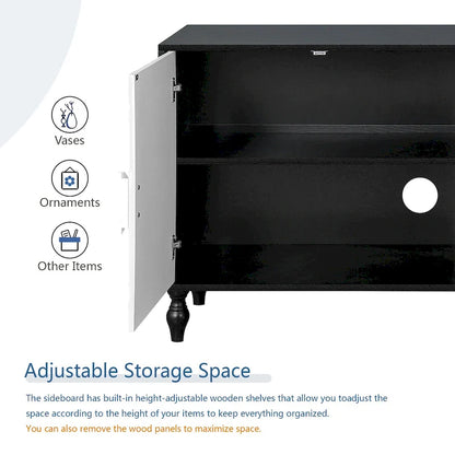 Meuble TV d'appoint 62,99 € avec porte à motifs sculptés, étagère de rangement et pieds en bois massif pour salon