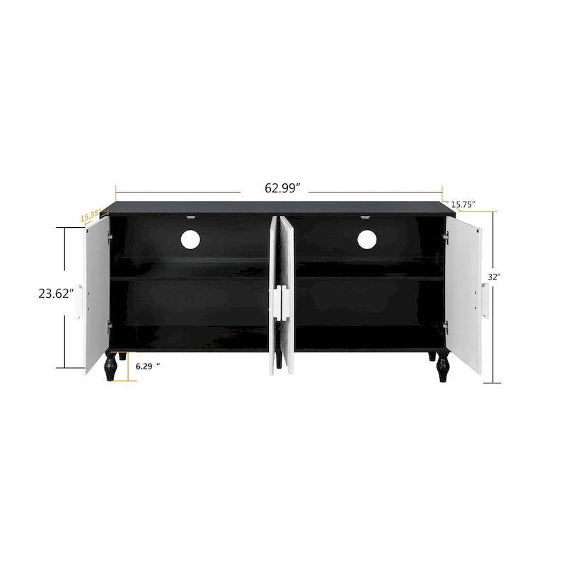 Meuble TV d'appoint 62,99 € avec porte à motifs sculptés, étagère de rangement et pieds en bois massif pour salon