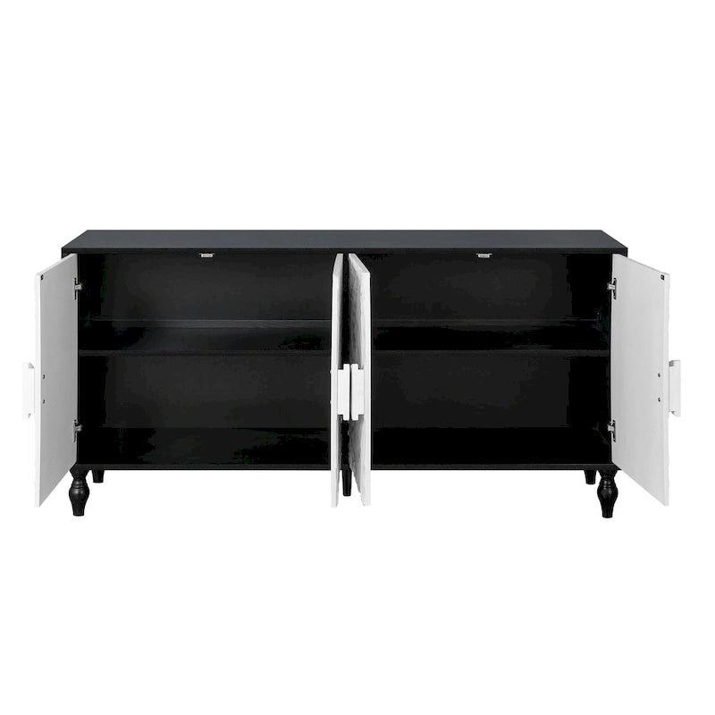 Meuble TV d'appoint 62,99 € avec porte à motifs sculptés, étagère de rangement et pieds en bois massif pour salon