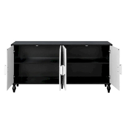 Meuble TV d'appoint 62,99 € avec porte à motifs sculptés, étagère de rangement et pieds en bois massif pour salon