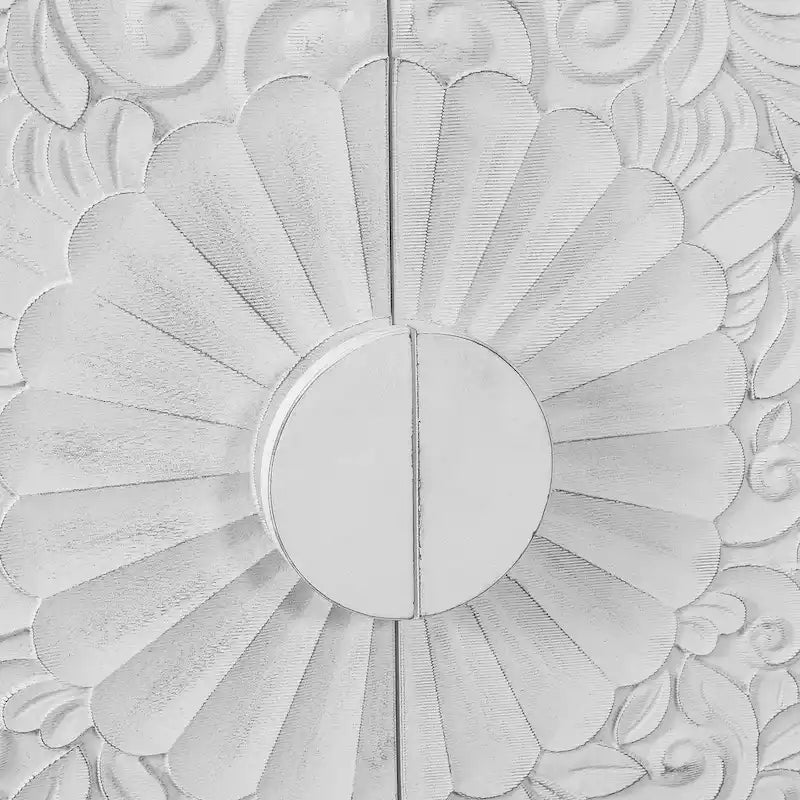 Meuble TV d'appoint 62,99 € avec porte à motifs sculptés, étagère de rangement et pieds en bois massif pour salon