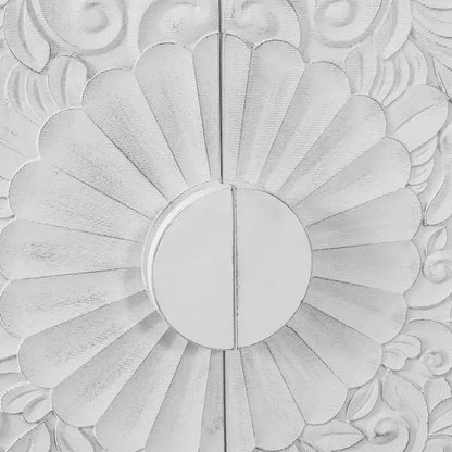 Meuble TV d'appoint 62,99 € avec porte à motifs sculptés, étagère de rangement et pieds en bois massif pour salon