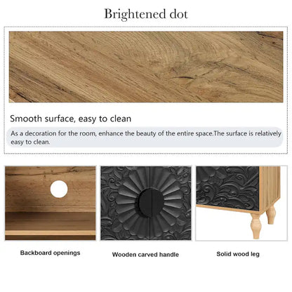 Meuble TV d'appoint 62,99 € avec porte à motifs sculptés, étagère de rangement et pieds en bois massif pour salon