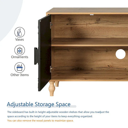 Meuble TV d'appoint 62,99 € avec porte à motifs sculptés, étagère de rangement et pieds en bois massif pour salon