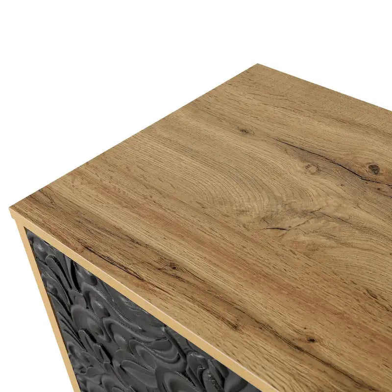 Meuble TV d'appoint 62,99 € avec porte à motifs sculptés, étagère de rangement et pieds en bois massif pour salon
